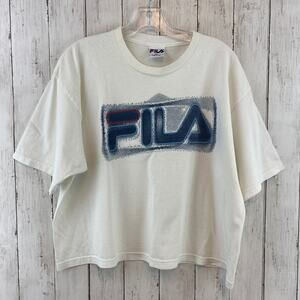 VTG 90's Fila White Big Logo Graphic Single Stitch Crop Top Size XL USA